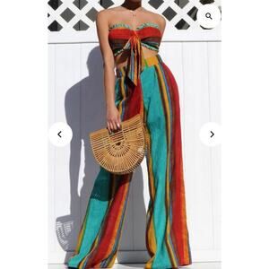 #93 MSRP $49 NWT DRESS DAY STRIPED SMOCKED BANDEAU & PALAZZO SET ♡SIZE M♡